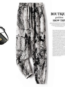 กางเกงขายาวทรงหลวมสไตล์ฮาราจูกุสำหรับผู้หญิง ฤดูร้อน 2025 ทรงบางใหม่ กางเกงขายาวลายผีเสื้อ ผ้าไหมน้ำแข็ง ทรงหล่อ ความยาวปานกลาง