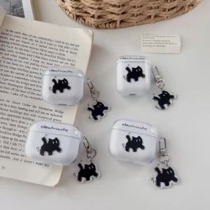 Wireless Bluetooth Cute Cat Black Case For AirPods 4 3 2 1 Pro 3 Pro2 Cover Charging Box Transparent Soft Silicone Earphone Case