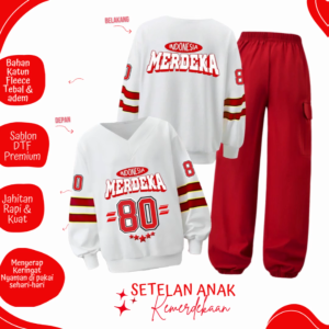 One Set anak perempuan viral terbaru 2025 baju nomor 80 Kemerdekaan Indonesia usia 3-12 tahun