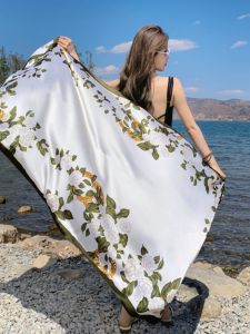 Khăn Choàng Lụa Giả Chống Nắng Mùa Hè Cho Nữ Kiểu Dáng Thanh Lịch Thoáng Khí Phù Hợp Với Phòng Máy Lạnh Khăn Choàng Quanh Cổ