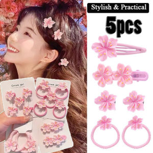 Sweet Pink Mini Sakura Hair Clips / Cherry Blossom Resin Headrope / Sweet Cherry Blossom Hair Clips / Mini Sakura Hair Clips / Y2k Hair Accessory Set / High Elasticity Hair Rope Hair Accessories