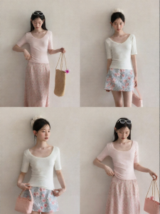 Cantonstory | Áo Thun Minimalist Pink U-Neck Điều Chỉnh Được
