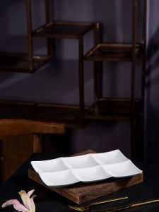 Jingdezhen High Temperature White Porcelain Six Grids Dinner Plate Roast Duck Seasoning Plate Underglaze Color Hotel Commercial Creative Ceramic Tableware