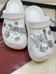 Decorative Shoe Clips for Crocs Metallic and Silver Flower Pearl Set