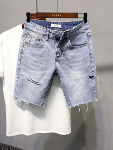 Trendy Distressed Denim Shorts Mens Summer Jeans Light Color Popular Youth Five-Quarter Length 2025 New Arrival Shorts
