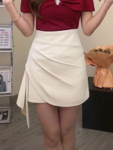 Asymmetrical High Waist A-Line Skirt Womens Spring Summer New Design Folded Slim Short Skirt Commute Korean Style Pure Color