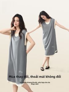 MiiOW | Pure Cotton Nightgown Womens Summer Sleeveless Vest Dress Plus Size Fat MM Girls Sleepwear Home Clothes V-neck Mid-length