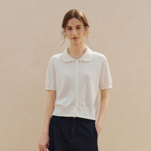 INMAN | Lace Hem Peter Pan Collar Knitted Cardigan