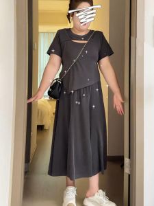 Plus Size Fat Sister Super Fairy Idle Style Slimming Suit Summer Cut Out Tops plus Skirt Flab Hiding Two-piece Set Tide