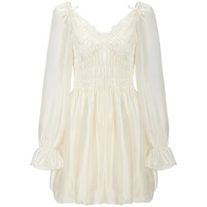 TAMMY TANGS | Sweet Style Sugar Power Cloud Sensation Flower Bud Skirt Long Sleeve Prune Color Polyester Spring Autumn Womens Dress