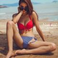 Thickened Pure Color Bikini Small Chest Beach Flat Chest Swimsuit Women's Sexy Push-up Triangle Swimsuit Hot Spring Swimsuit with Steel Bracket. 