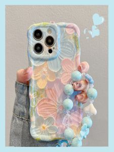 Artistic Oil Painting Flower iPhone Case Silicone Anti-Fall Blue Light Protection for Apple 14 New Popular Womens 12/17 Models