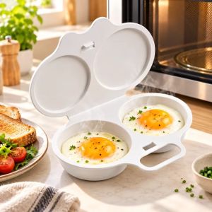6Pcs Microwave Egg Poacher Food Safe PP Heat Resistant 120℃ Dual Slot Sealed Lid Portable Handle for Quick Breakfast Baby Food