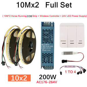 20m-5m DC24V WS2811 IC COB LED Strip 360LEDs/m Addressable Running Water Flowing Light with Wireless Controller Power Supply Kit