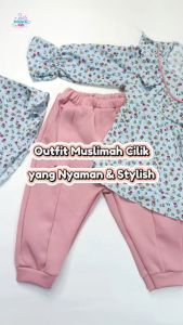 MIHIMIHI Setelan Tunik Baju Muslim Anak Bayi Perempuan Usia 1-2 Tahun