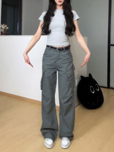 High Waist Loose Fit Thin Summer Work Pants for Women with Big Pockets Wide Leg Pants Drapey Style Floor Length Trousers