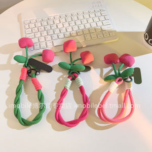  Cotton Green Leaf Pink Cherry Mobile Phone Pendant Short Car Key Backpack Durable Wristband Weaving Belt Accessories