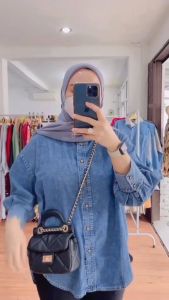 TUNIK JEANS ZAHRA / TUNIK JEANS OVERASIZE / TUNIK JEANS WANITA / TUNIK JEANS / KEMEJA WANITA TERBARU 2024