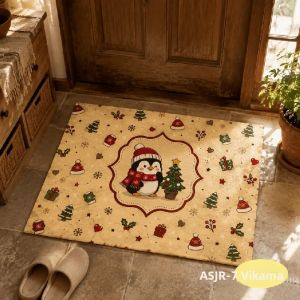 VIKAMA Vintage Giáng Sinh Chim Cánh Cụt Thảm Chùi Chân Chống Trơn Trượt Polyester Thảm Trải Sàn Cho Cửa Trước Lối Vào Xmas Trang Trí Nhà Phong Cách Hiện Đại