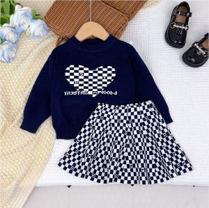 Bear Leader Baby Girls Sweater Clothing Sets Autumn Pliad Loved Letter Knitting Pullover And Short Skirt 2 Pieces 3 to 7 Years Kids Knitted New Winter Clothes Suits Outfits