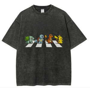 Bandai | 2026 Hot Selling Summer Pok É Mon Elf Sailing Pattern Design Outdoor T-shirt Y2K Harajuku Washed Short Sleeved Plus Size