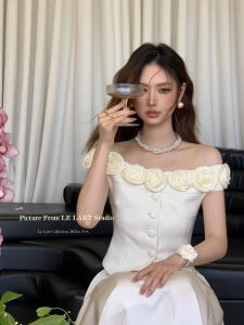 Lelart Summer New French Style Pure Desire One Shoulder Flower Pattern Short Sweet Style Slim Fit Shirt Korean Style Top