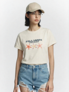 Sea Star Patterned Loose Round Neck Short Sleeve Women T-Shirt