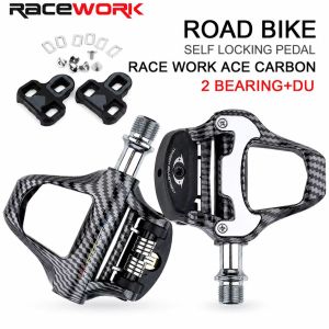 RACEWORK Carbon Pattern Road Bike Clipless Pedals Adjustable Tension Nylon Fiber DU Bearings with Cleats for SPD-SL LOOK KEO