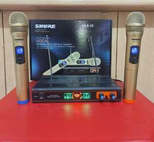 mic shure ULX-10 mic wireless shure ULX10 double mic handle profesional wireless microphone mic tanpa kabel mic karaoke senam pidato imam acara2 dll shure microphone  mic profesional