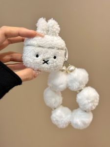 Cute Miffy Rabbit Plush Protective Case with Lanyard for Wireless AirPods 1 2 3 pro 2  Earphone Soft Furry Girl Heart Design