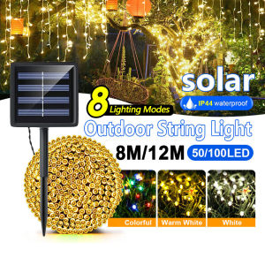LED Outdoor Solar String Lights Waterproof Garland Festoon Lampu Fairy String Lamp Automatic Photosensitivity Lighting For Festival Celebration Party Decor