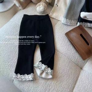 Thick Warm Fleece Baby Girl Pants Flare Trim