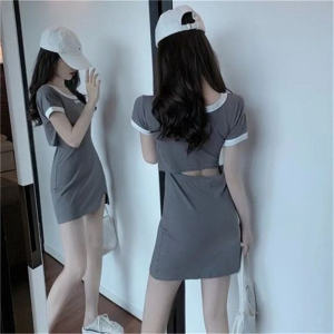 Fashionable Hong Kong Style Slim Fit Split Dress Womens Summer New Design Exposed Back Thinming Short Skirt A-Line Dress