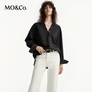 MO&Co. | Structured Loose High-Low Hem V-Neck Half-Placket Shirt