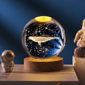 A&A A A 3D Crystal Ball Night Lamp with USB Table Light and Wooden Base - Perfect for Birthday Gifts Home Decor and Room Decoration Christmas Lights
