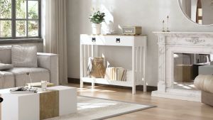 Farmhouse Console Table Entryway Table for Hall Foyer Sofa Table with 2 Drawers White