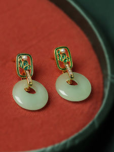 Elegant Enamel Peace Buckle Earrings Womens Style New Chinese Retro Fashion Jewelry Pair of  out ly Made