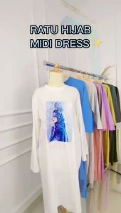 Pabrik Baju Ratu Hijab Midi Dress Bahan Katun Combed Apliksi Sablon Tunik Terbaru Jumbo Viral