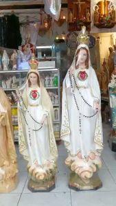 Tượng Đức Mẹ Fatima triều thiên chắp tay 12m sơn màu vàng kem chất liệu composite để được ngoài trời