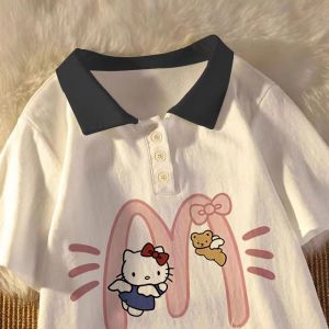 Girls Cotton Short Sleeve T-Shirt Summer New Korean Style Cartoon Design POLO Shirt Casual Loose Fit Breathable Childrens Wear