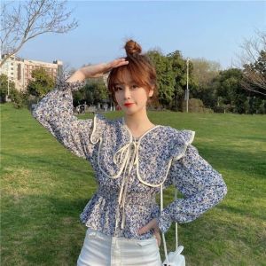 TM 5092 Blouse Marbied big collar top import