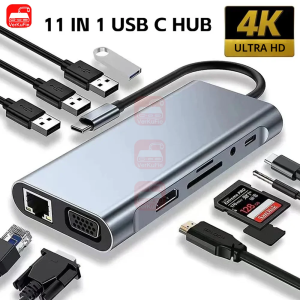 ฮับ USB C 4K 30Hz แบบ Type C เป็น HDMI พร้อมอะแดปเตอร์ USB 3.0 11 in 1 ฮับ Type C Dock PD 87W ตัวแยก USB C สำหรับ MacBook Pro Air