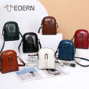 EDERN New Oil Wax Leather Sling Bag for Women Cow Leather Mobile Phone Bag Fashion Versatile Crossbody Bag Shoulder Bag Small Pouch