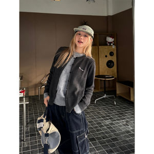 Áo Len Dệt Kim Cổ Tròn Phong Cách Mỹ Mùa Thu Mới Của Cuan Cuan Ya Áo Len Nữ Phong Cách Đường Phố Cổ Điển Lười Biếng Áo Khoác Ngoài Thường Ngày