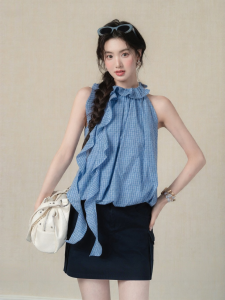 loveheynew | Áo Dạ Mùa Hè Không T Tay Xòe Họa Tiết Carô Xanh