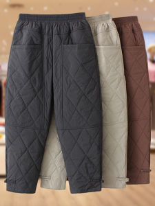 plus Size Winter Cotton Pants for Women Thickened Harlan Style Mommy Quilted Diamond Grid Buttoned Long Trousers Ethnic Style