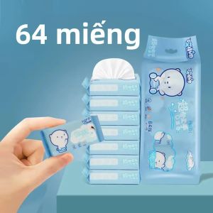Khăn Ướt Siêu Nhỏ Dùng Một Lần 64 Chiếc Gói Nhỏ Tiện Lợi Khăn Bông Lau Tay Miệng Vệ Sinh Cho Gia Đình Trường Học