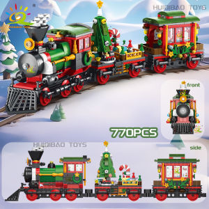 HUIQIBAO Christmas 24 Day Countdown Calendar Tree Santa Claus Train Model Building Block DIY Bricks Toys for Children Adult Gift
