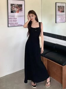 Đầm Maxi Nữ Kiểu Pháp Không Tay Thiết Kế Nút Tinh Tế Dáng Suông Dài Đến Mắt Cá Chân Chất Liệu Polyester Size Trẻ Em.