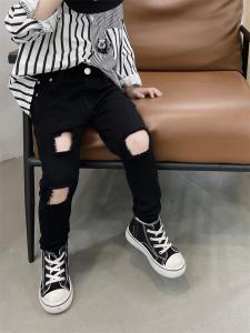 2023 Spring and Autumn Ripped Beggar Pants Kids Jump Street Dance Hip-Hop Western Style Boy Slim-Fitting Ankle-Tied Thin Version Slim-Fit Pants